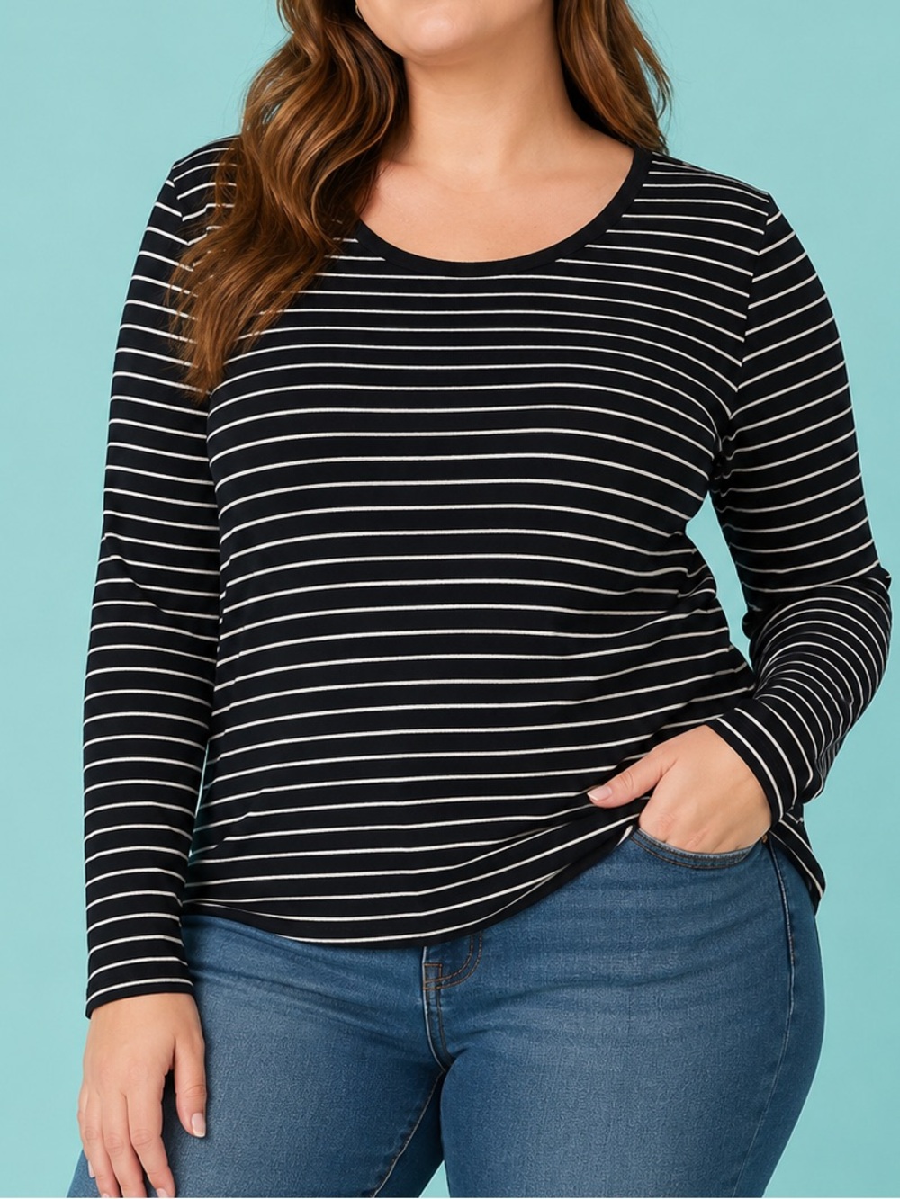 GAP Rib Tee Black & White Stripe Long Sleeve Top XL Soft Stretch Modal